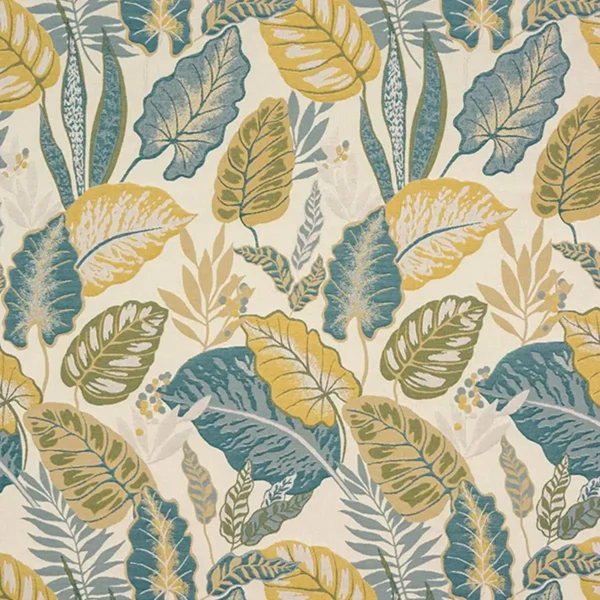 Mendoza Fabric - Teal by blue botanical jacquard fabric from Fryetts