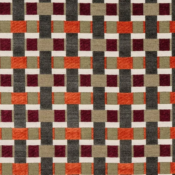 Rhythm Fabric - Burnt Orange by orange geometric jacquard fabric from Fryetts