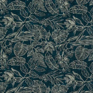 blue botanical woven fabric from Fryetts