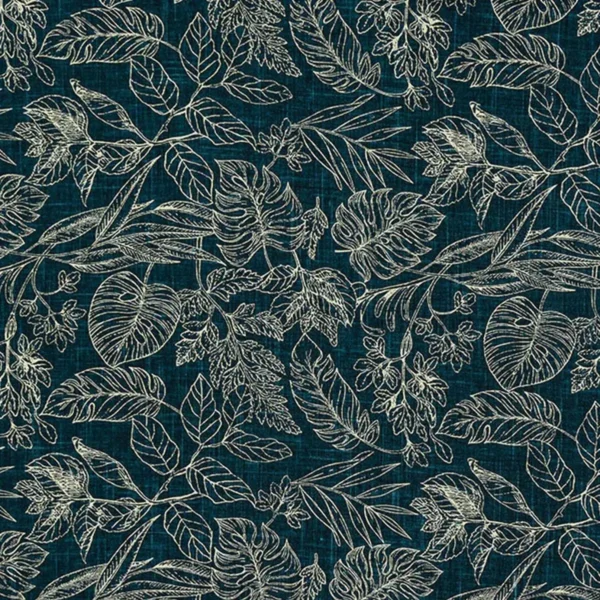 Salvador Fabric - Teal by blue botanical woven fabric from Fryetts
