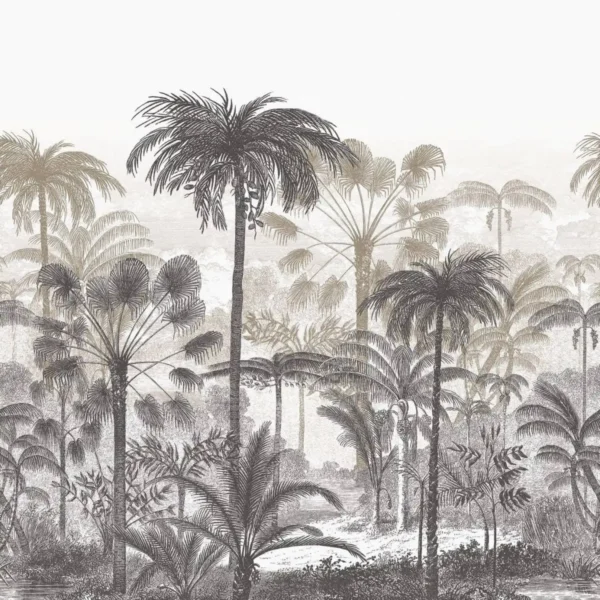 Bosque M Wallpanel - Beige by black-grey botanical wallpaper from casadeco