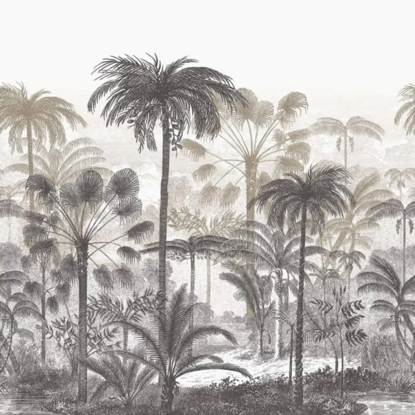 Bosque S Wallpanel - Beige by black-grey botanical wallpaper from casadeco