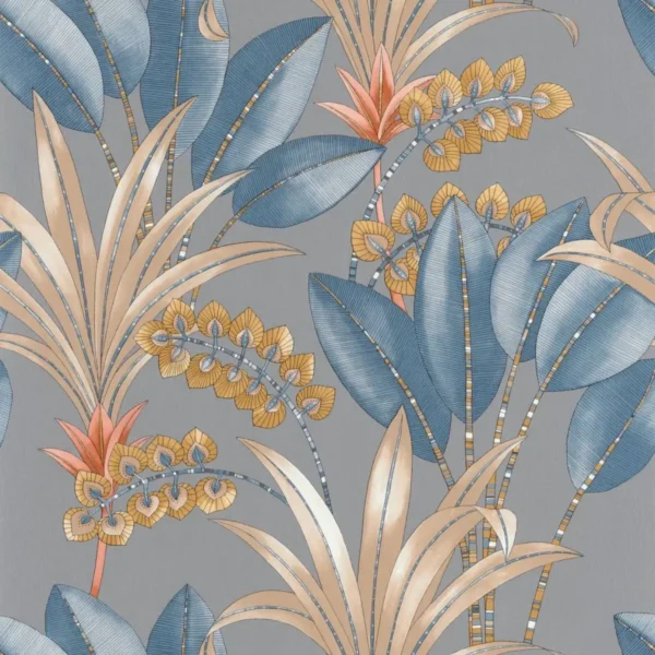 Palma Wallpaper - Gris / Bleu by blue botanical wallpaper from casadeco