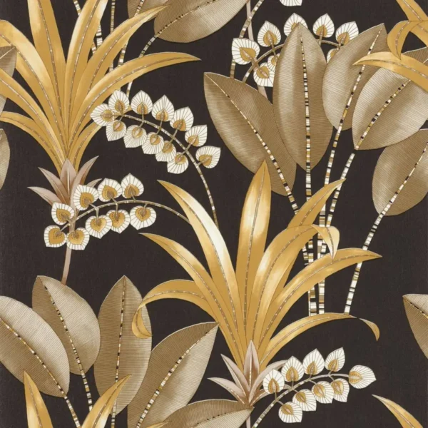 black-grey botanical wallpaper from casadeco