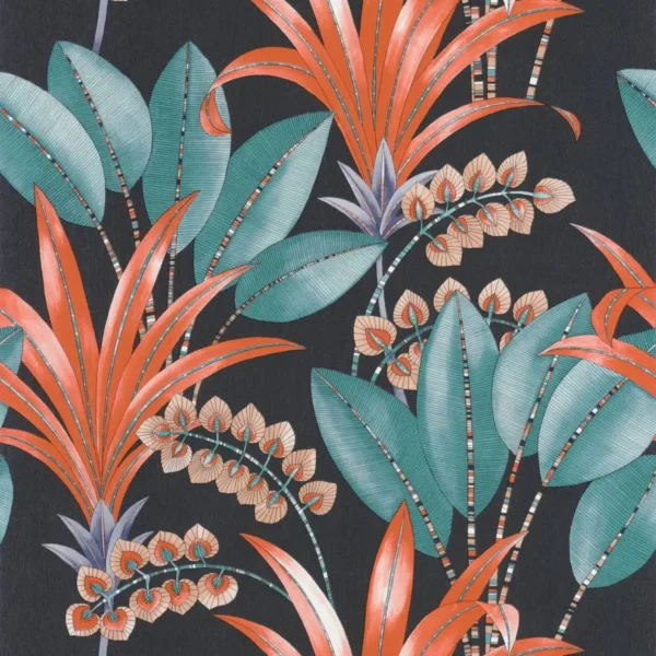 black-grey botanical wallpaper from casadeco
