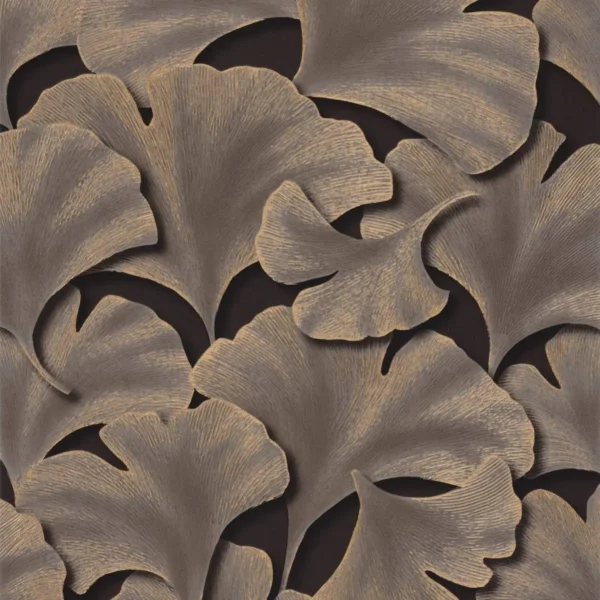 Biloba Wallpaper - Noir Fusain by brown botanical wallpaper from casadeco
