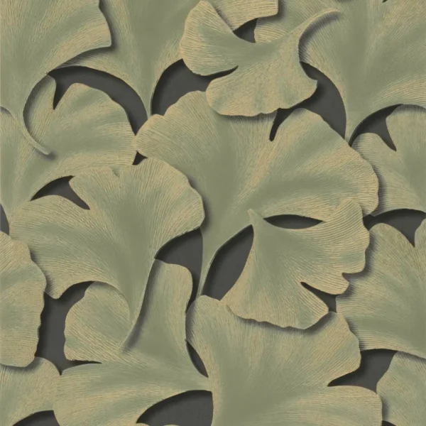 Biloba Wallpaper - Vert Kaki by green botanical wallpaper from casadeco