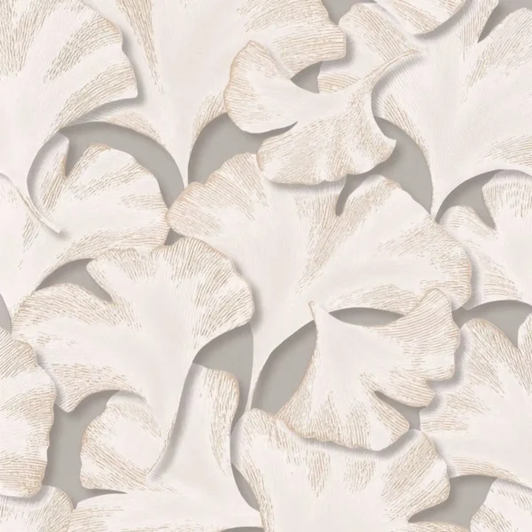 Biloba Wallpaper - Taupe by white botanical wallpaper from casadeco