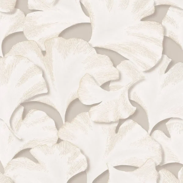 Biloba Wallpaper - Beige Lin by white botanical wallpaper from casadeco