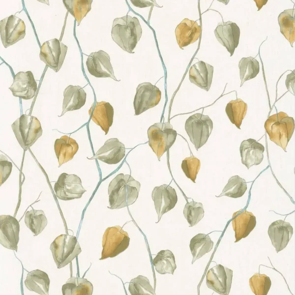 Lanternes Wallpaper - Vert Kaki by green botanical wallpaper from casadeco