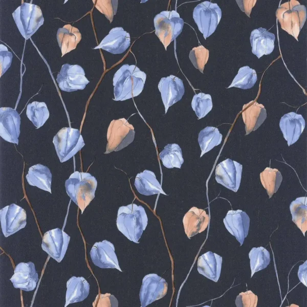 Lanternes Wallpaper - Bleu Indigo by blue botanical wallpaper from casadeco