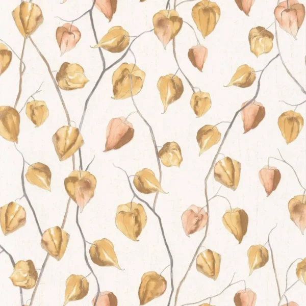 Lanternes Wallpaper - Jaune Mordore by white botanical wallpaper from casadeco
