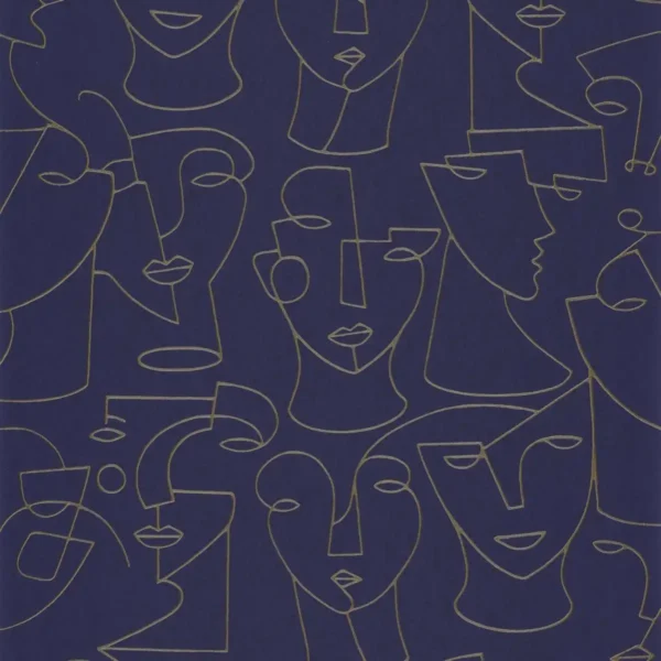 Portrait Wallpaper - Bleu / Beige by blue misc wallpaper from casadeco