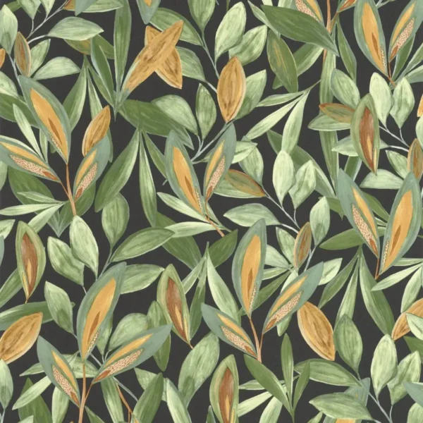 Hojas Wallpaper - Vert / Noir by black-grey botanical wallpaper from casadeco
