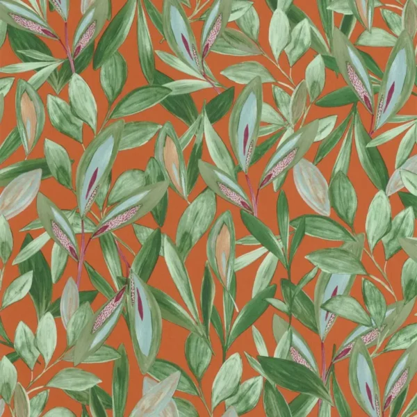 Hojas Wallpaper - Vert / Orange by green botanical wallpaper from casadeco