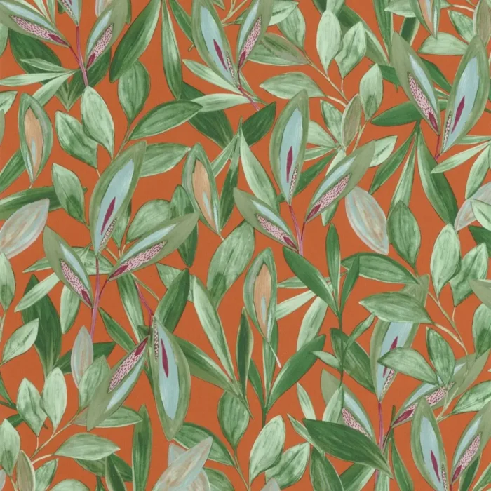 Hojas Wallpaper - Vert / Orange swatch