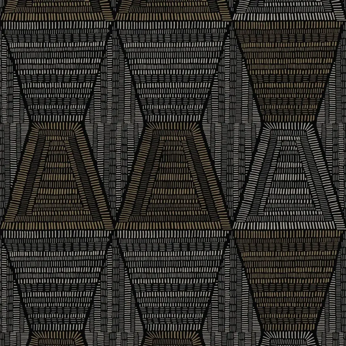 Daia Wallpaper - Noir / Dore by black-grey geometric wallpaper from casamance