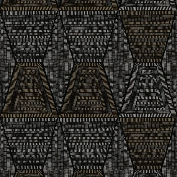 Daia Wallpaper - Noir / Dore by black-grey geometric wallpaper from casamance