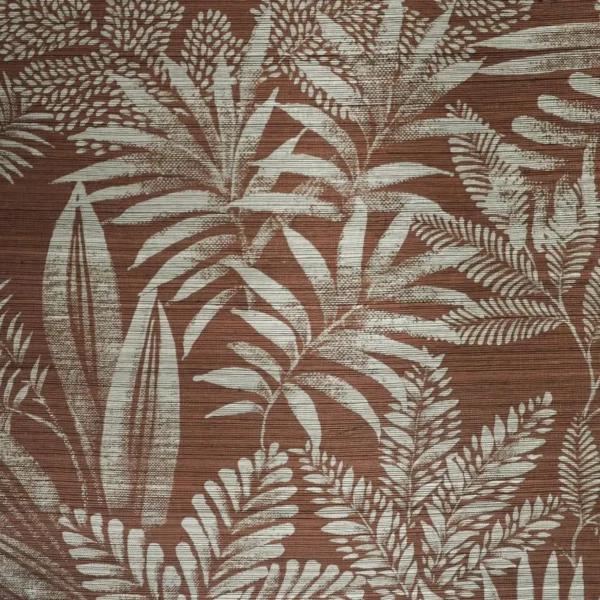 Mandrare Wallcovering - Terracota by orange botanical wallpaper from casamance