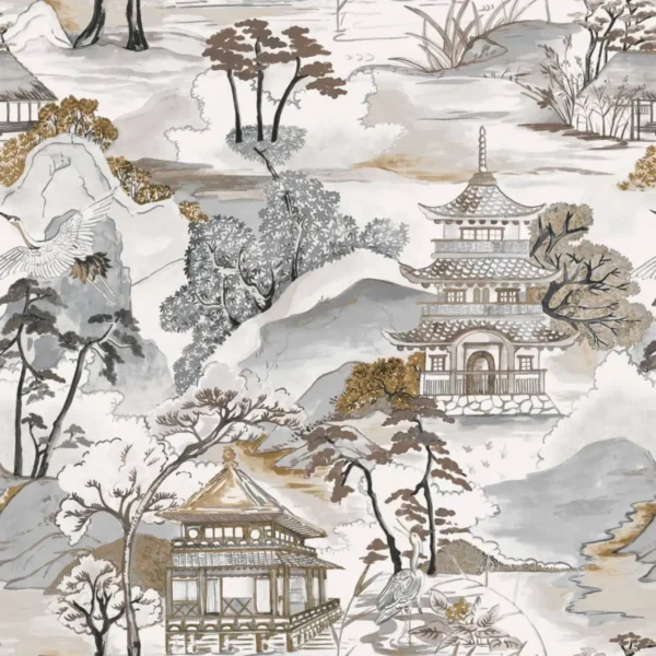 Nara Wallpaper - Blanc / Mordore by black-grey traditional wallpaper from casamance