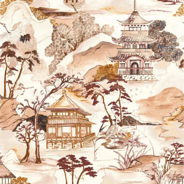 Nara Wallpaper - Blanc / Garance by orange traditional wallpaper from casamance
