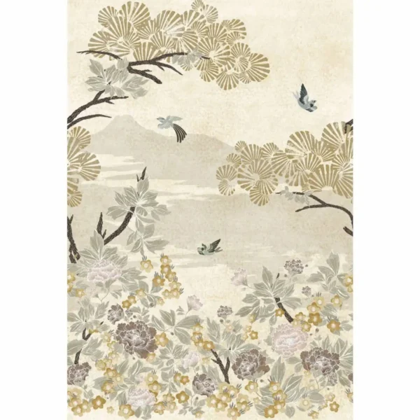 Kansai Wallpanel - Blanc by neutral botanical wallpaper from casamance