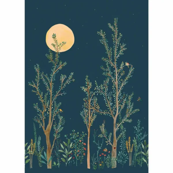 Midnight Walk Wallpanel - Bleu Nuit by blue botanical wallpaper from caselio