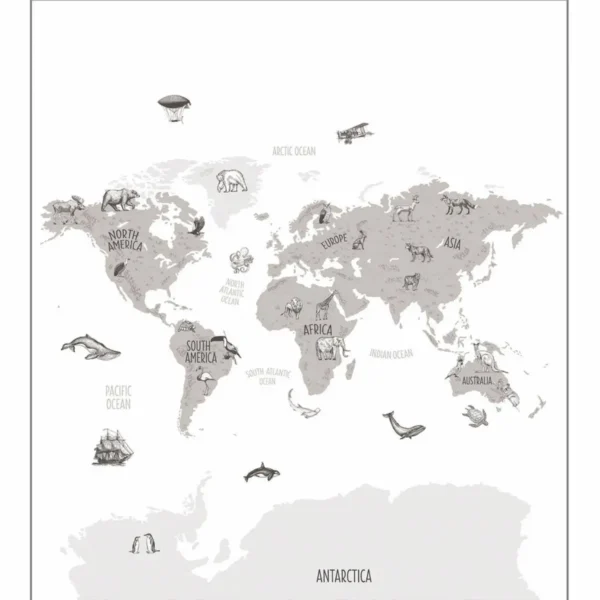 World Map Wallpanel - Noir / Blanc by black-grey animal wallpaper from caselio