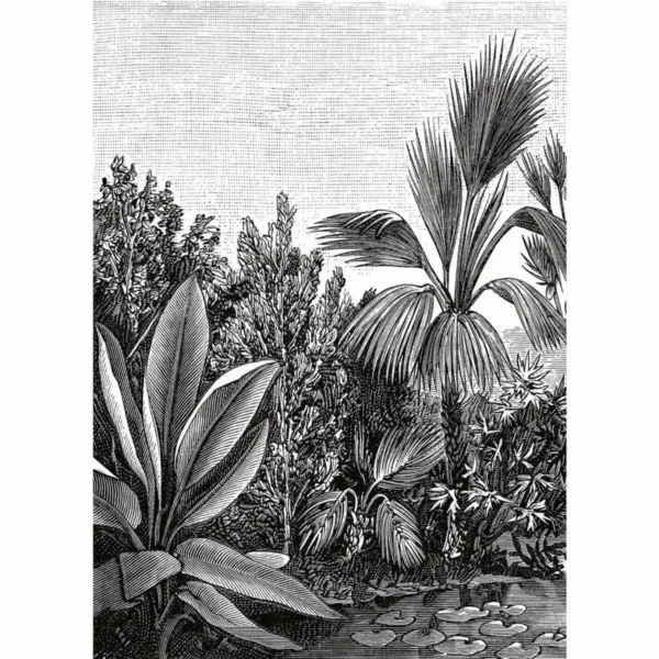 Escape Wallpanel - Noir Et Blanc by black-grey botanical wallpaper from caselio