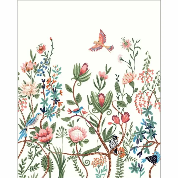 Luna Wallpanel - Rose Vert Fond Blanc by green animal wallpaper from caselio