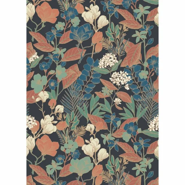 Valentine Wallpanel - Bleu Rouge Fond Noir by black-grey botanical wallpaper from caselio