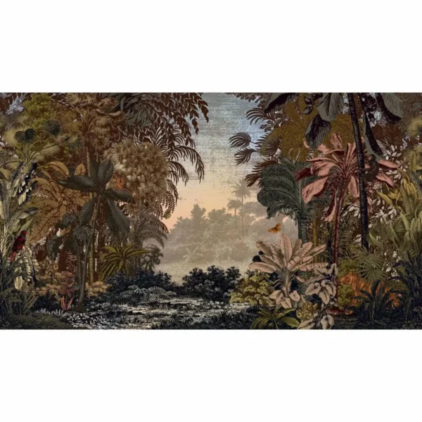 Dreamlike Landscape Wallpanel - Marron Clair Kaki by black-grey botanical wallpaper from caselio