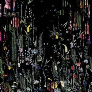 black-grey botanical wallpaper from christian lacroix