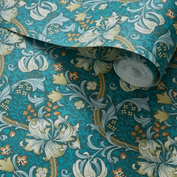 Golden Lily Wallpaper - Teal by Golden Lily Wallpaper - Teal from