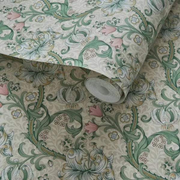 Golden Lily Wallpaper - Linen / Blush from
