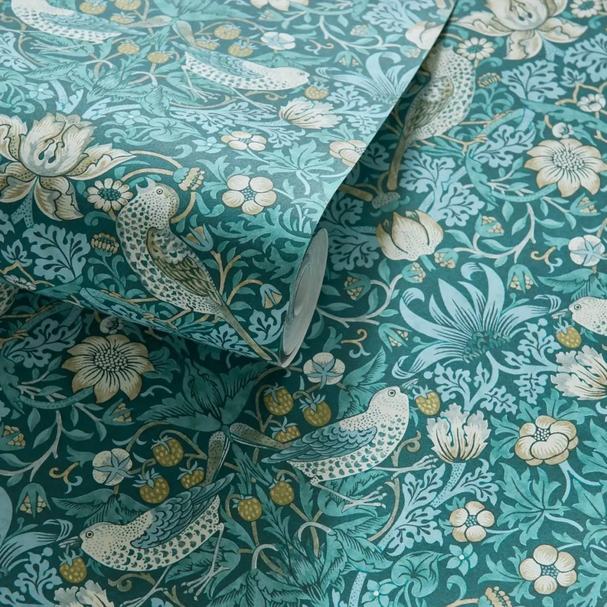 Strawberry Thief Wallpaper - Teal by Strawberry Thief Wallpaper - Teal from