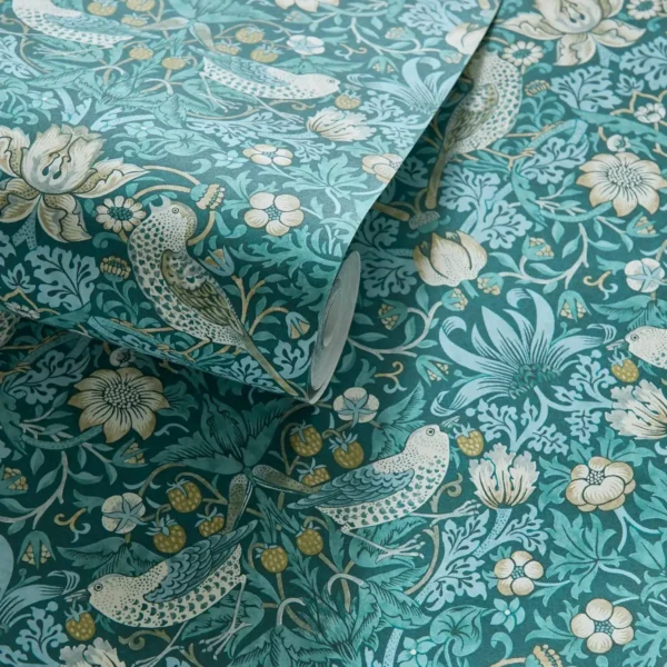 Strawberry Thief Wallpaper - Teal from