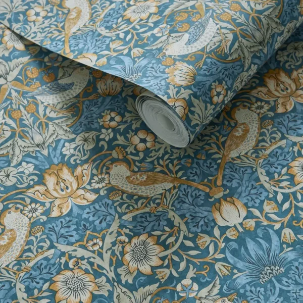 Strawberry Thief Wallpaper - Denim / Spice by Strawberry Thief Wallpaper - Denim / Spice from