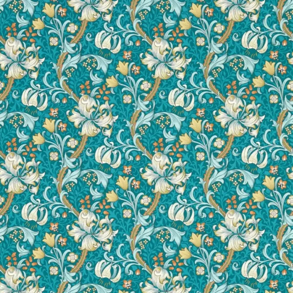 Golden Lily Wallpaper - Teal by blue botanical wallpaper from clarke & clarke