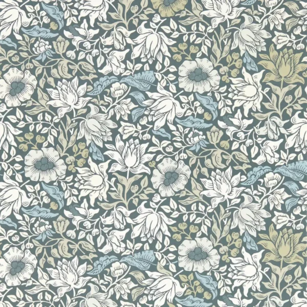 Mallow Wallpaper - Slate / Dove by black-grey botanical wallpaper from clarke & clarke