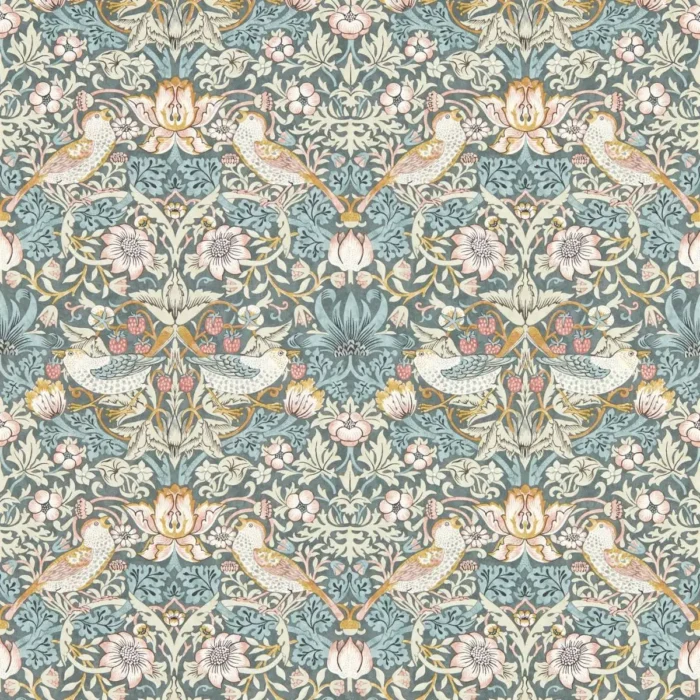 Strawberry Thief Wallpaper - Slate / Blush swatch