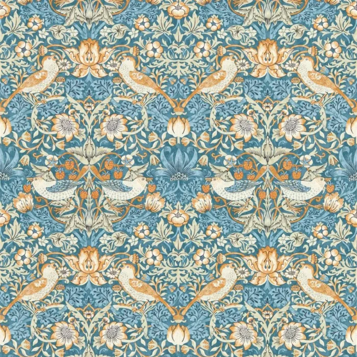Strawberry Thief Wallpaper - Denim / Spice swatch