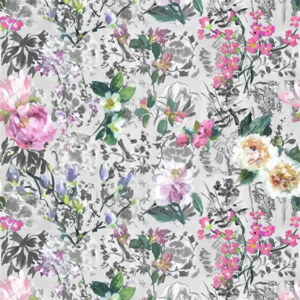 Majolica Wallpaper - Slate by multicolour botanical wallpaper from designers guild