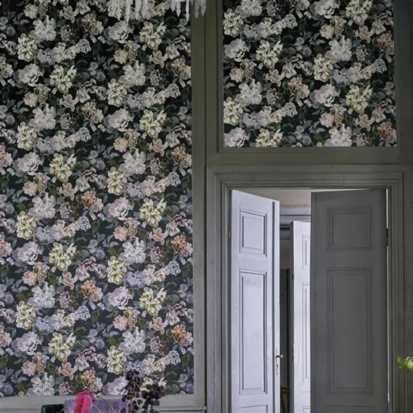 Delft Flower Wide Wallpaper - Charcoal from