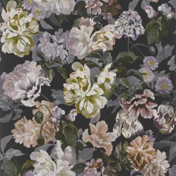 black-grey botanical wallpaper from designers guild