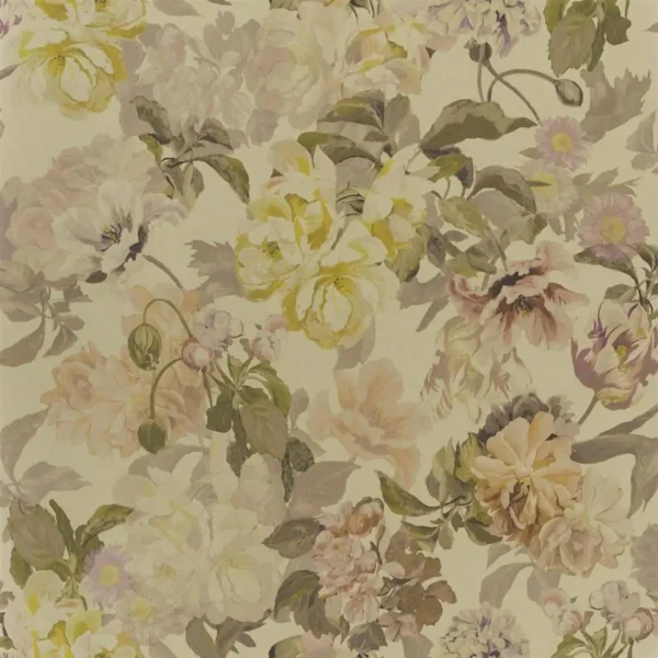 Delft Flower Wide Wallpaper - Gold by multicolour botanical wallpaper from designers guild