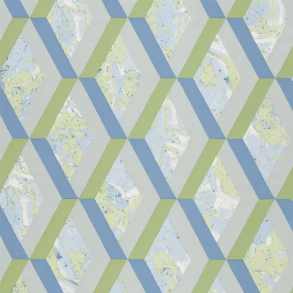 blue geometric wallpaper from designers guild