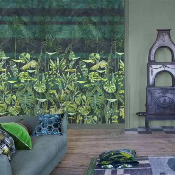 Arjuna Leaf with Peacock Wallpanel - Viridian by Arjuna Leaf with Peacock Wallpanel - Viridian from
