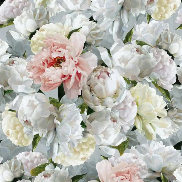 Peonia Grande Wallpaper - Zinc by multicolour botanical wallpaper from designers guild