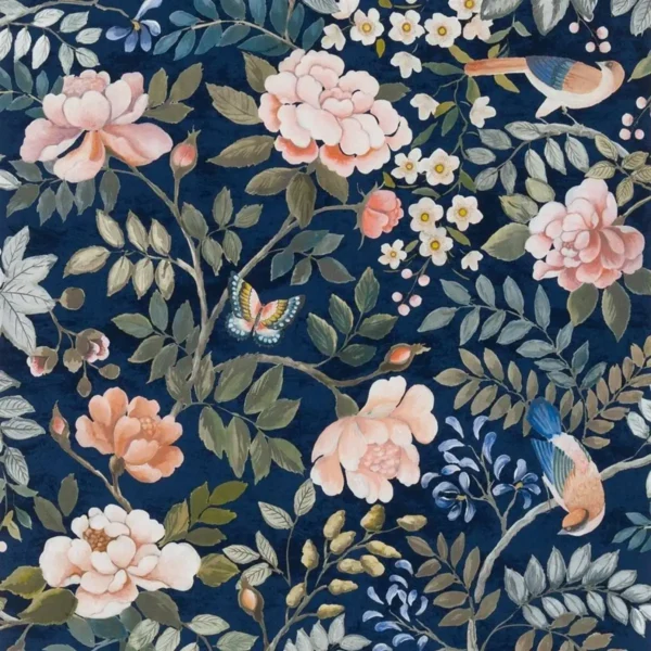 Porcelaine De Chine Wallpaper - Midnight by blue animal wallpaper from designers guild
